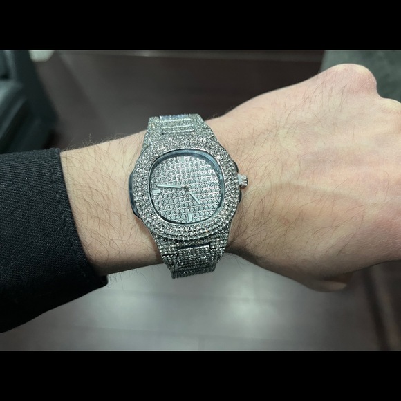 Mens Diamond Watch Chain Bracelet Cuban Link Set Jewellery Iced Out Bussdown - Picture 4 of 9